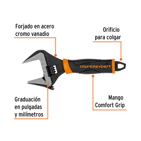 Llave ajustable (perico) 6' boca ancha Comfort Grip, Expert | PET-6XA | 101033