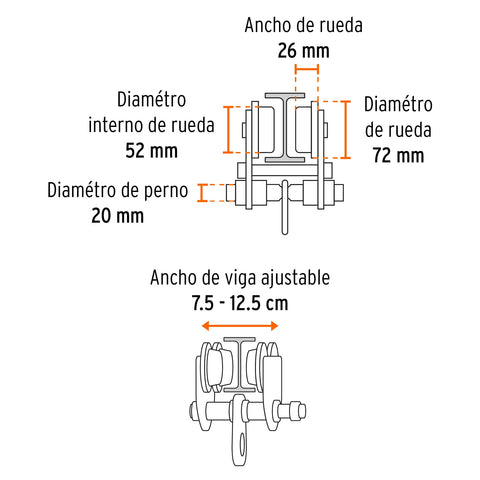 Trole de carga 1/2 ton para vigas IPS e IPR, ajustable | TRO-1/2 | 101075