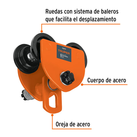 Trole de carga 1 ton para vigas IPS e IPR, ajustable, Truper | TRO-1 | 101076
