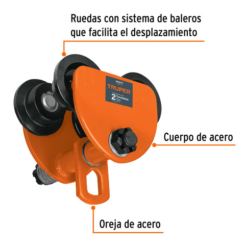 Trole de carga 2 ton para vigas IPS e IPR, ajustable, Truper | TRO-2 | 101077