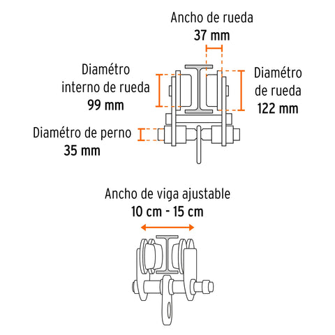 Trole de carga 3 ton para vigas IPS e IPR, ajustable, Truper | TRO-3 | 101078