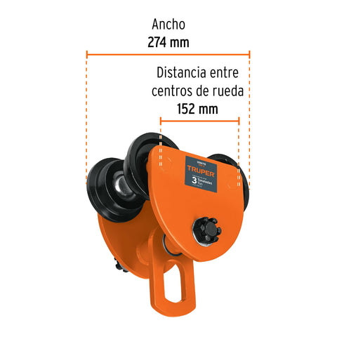 Trole de carga 3 ton para vigas IPS e IPR, ajustable, Truper | TRO-3 | 101078
