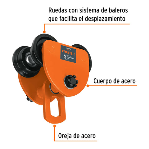 Trole de carga 3 ton para vigas IPS e IPR, ajustable, Truper | TRO-3 | 101078