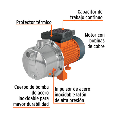 Bomba tipo jet, cabezal de acero inoxidable,1-1/2 HP, TRUPER | BOAJ-1-1/2I | 101102