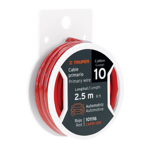 Carrete con 2.5 m de cable primario rojo calibre 10, Truper | CAPRI-10R | 101116