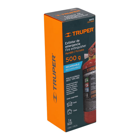 Extintor portátil recargable 0.5 kg, polvo tipo ABC, Truper | EXT-500 | 101172