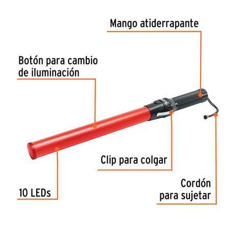 Bastón luminoso de 53 cm con luz LED y clip para cinturón | BADE-52 | 101219