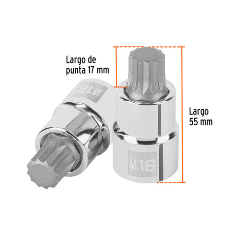 Dado punta corta bristol M16, cuadro 1/2', Truper | D-1216-BC | 101247