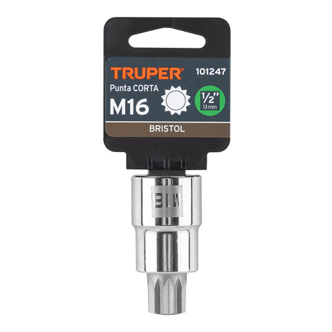 Dado punta corta bristol M16, cuadro 1/2', Truper | D-1216-BC | 101247