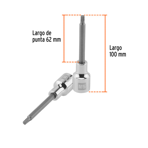 Dado punta larga bristol M5, cuadro 1/2', Truper | D-1205-BL | 101248