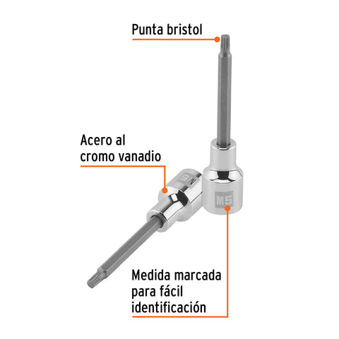 Dado punta larga bristol M5, cuadro 1/2', Truper | D-1205-BL | 101248