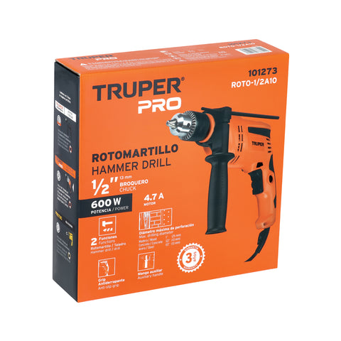 Rotomartillo 1/2', 600W, TRUPER PRO | ROTO-1/2A10 | 101273