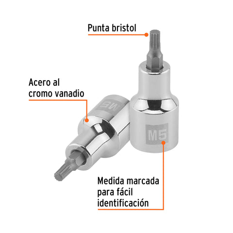 Dado punta corta bristol M5, cuadro 1/2', Truper | D-1205-BC | 101292