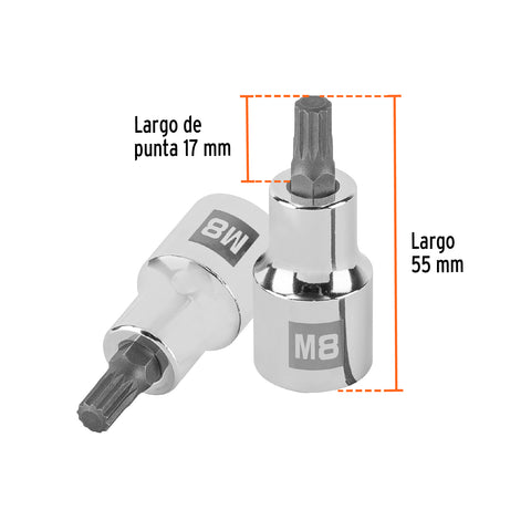 Dado punta corta bristol M8, cuadro 1/2', Truper | D-1208-BC | 101294