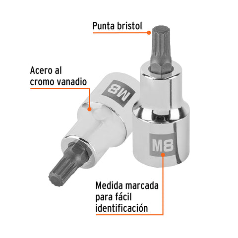 Dado punta corta bristol M8, cuadro 1/2', Truper | D-1208-BC | 101294
