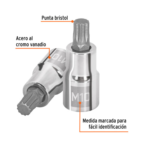 Dado punta corta bristol M10, cuadro 1/2', Truper | D-1210-BC | 101295