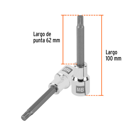 Dado punta larga bristol M8, cuadro 1/2', Truper | D-1208-BL | 101300