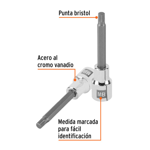 Dado punta larga bristol M8, cuadro 1/2', Truper | D-1208-BL | 101300