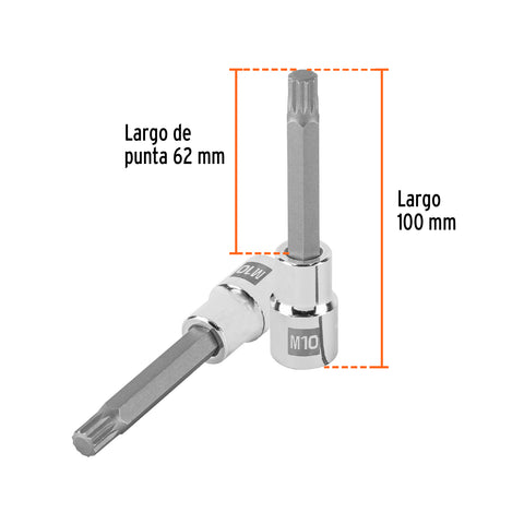 Dado punta larga bristol M10, cuadro 1/2', Truper | D-1210-BL | 101301