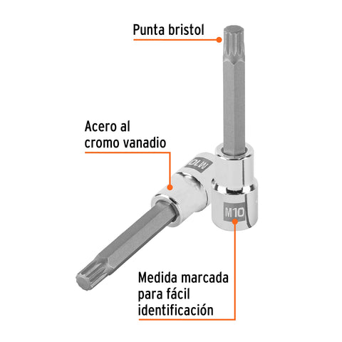 Dado punta larga bristol M10, cuadro 1/2', Truper | D-1210-BL | 101301