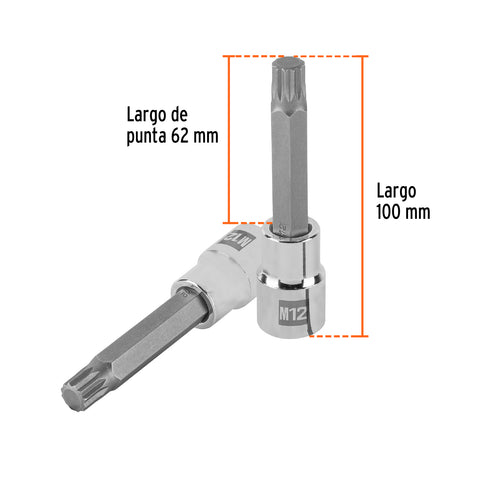 Dado punta larga bristol M12, cuadro 1/2', Truper | D-1212-BL | 101302