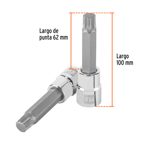 Dado punta larga bristol M14, cuadro 1/2', Truper | D-1214-BL | 101303