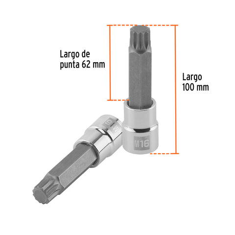 Dado punta larga bristol M16, cuadro 1/2', Truper | D-1216-BL | 101304