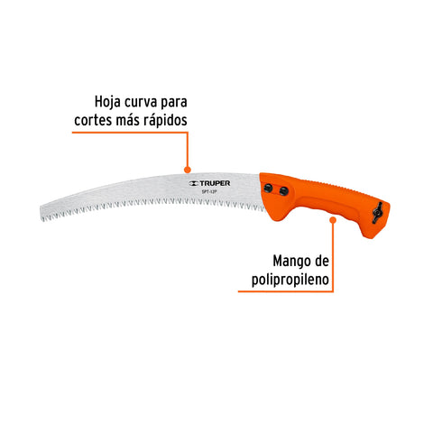 Serrucho de poda 12',hoja curva,6 DPP,mango plástico, TRUPER | SPT-12P | 101389