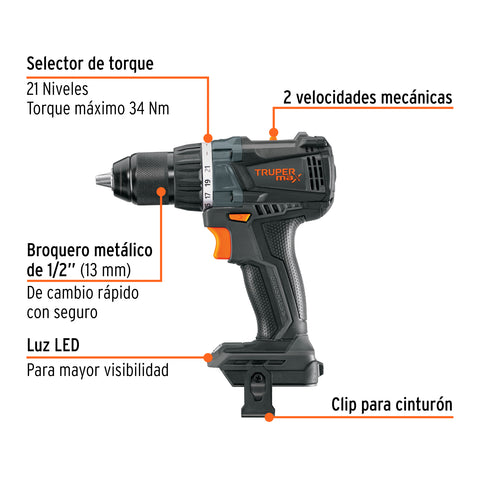 Taladro 1/2', 20V, sin accesorios, MAX | MAX-20TS | 101404
