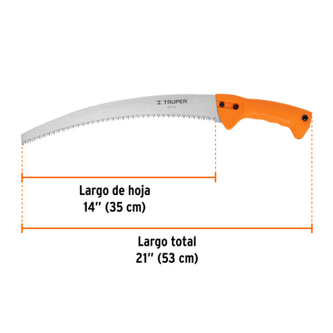 Serrucho de poda 14',hoja curva,6 DPP,mango plástico, TRUPER | SPT-14P | 101430