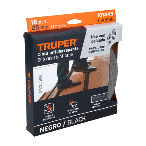 Rollo de 18m de cinta antiderrapante negra 25mm con abrasivo | CIA-118N | 101443
