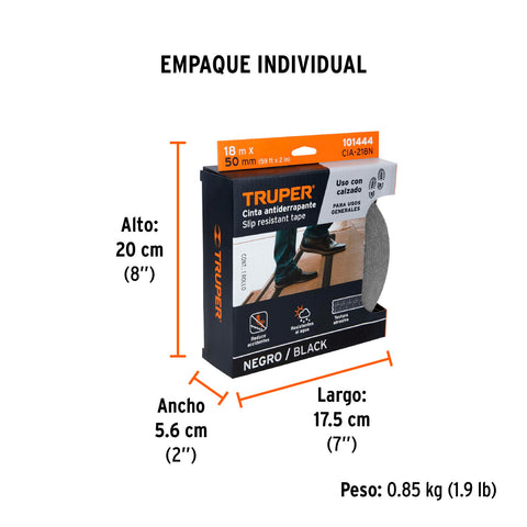 Rollo de 18m de cinta antiderrapante negra 50mm con abrasivo | CIA-218N | 101444