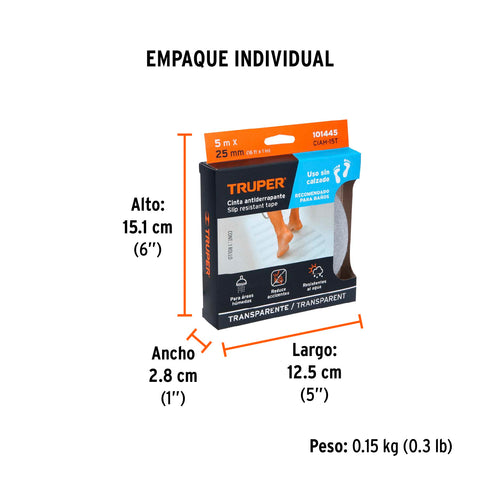 Rollo 5 m cinta antiderrapante transp. 25mm p/áreas húmedas | CIAH-15T | 101445
