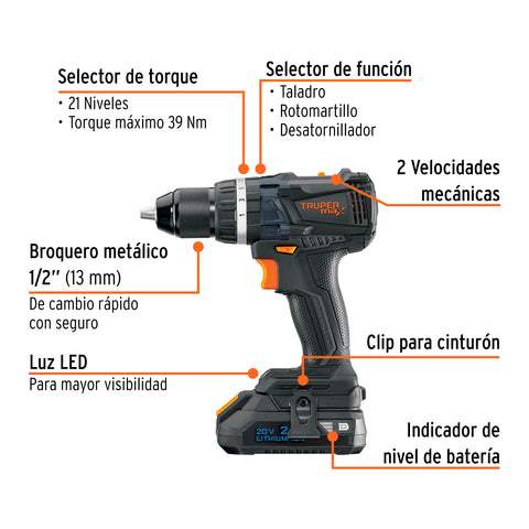 Rotomartillo 1/2', 20V, 2 baterías 2Ah, MAX | MAX-20R | 101453