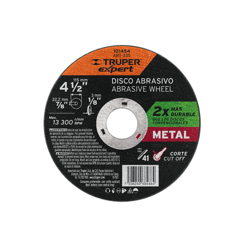 Disco para corte de metal 4-1/2' tipo 41, Truper Expert | ABT-335 | 101454