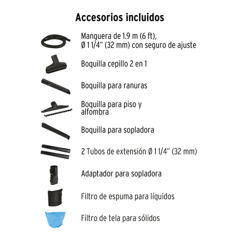 Aspiradora sólidos y líquidos, 5 gal, soplador desmontable | ASP-5S | 101521