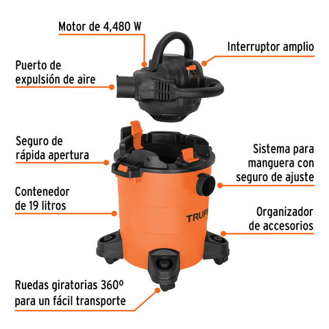 Aspiradora sólidos y líquidos, 5 gal, soplador desmontable | ASP-5S | 101521