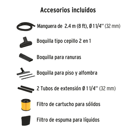 Aspiradora de sólidos y líquidos, 5 gal, acero inox, TRUPER | ASP-5X | 101523