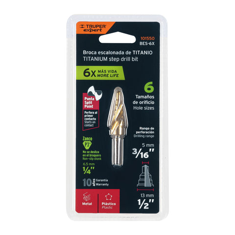 Broca escalonada titanio 6 escalones 3/16' a 1/2', Expert | BES-6X | 101550