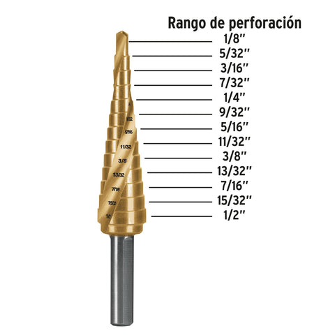Broca escalonada titanio 13 escalones 1/8' a 1/2', Expert | BES-13X | 101551