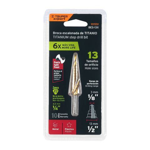 Broca escalonada titanio 13 escalones 1/8' a 1/2', Expert | BES-13X | 101551