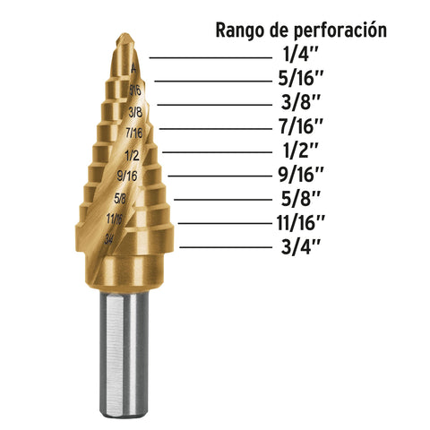 Broca escalonada titanio 9 escalones 1/4' a 3/4', Expert | BES-9X | 101552