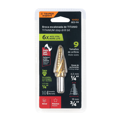 Broca escalonada titanio 9 escalones 1/4' a 3/4', Expert | BES-9X | 101552