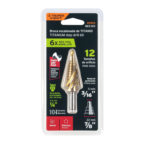 Broca escalonada titanio 12 escalones 3/16' a 7/8', Expert | BES-12X | 101553