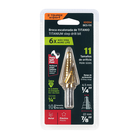 Broca escalonada titanio 11 escalones 1/4' a 7/8', Expert | BES-11X | 101554