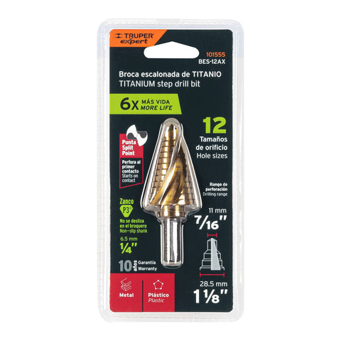 Broca escalonada titanio 12 escalones 7/16' a 1-1/8', Expert | BES-12AX | 101555