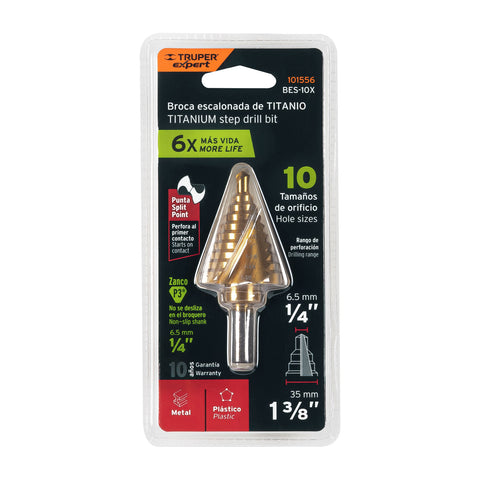 Broca escalonada titanio 10 escalones 1/4' a 1-3/8', Expert | BES-10X | 101556