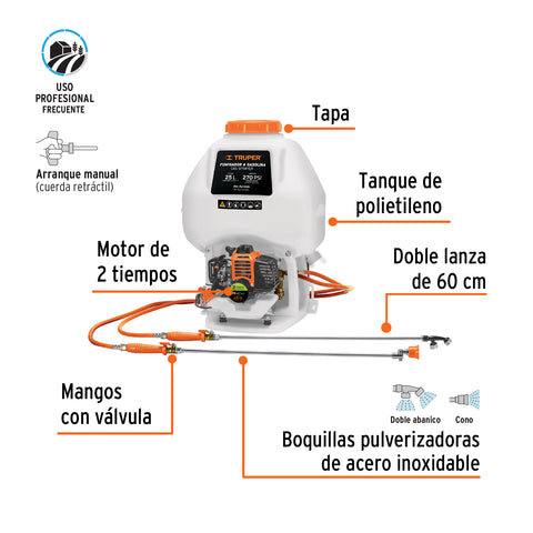 Fumigador de 25 L con motor a gasolina de 2 tiempos, Truper | FUG-252 | 101568