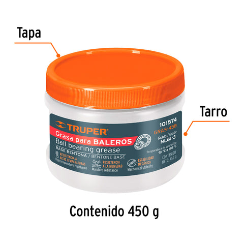 Grasa automotriz, base bentona, 450 g, Truper | GRAS-45B | 101574