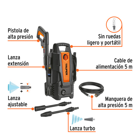 Hidrolavadora eléctrica 1500 PSI, Truper | HILA-1500 | 101593